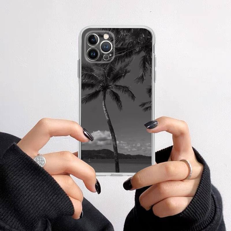 Черно-белые пальмовые листья пальмы Чехол для телефона Для iPhone 14 13 12 11 Pro Max XS X XR SE 2020 6 7 8 Plus Mini Прозрачный корпус