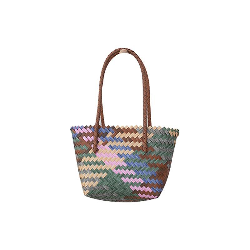 Summer Fresh Mixed Color Handwoven Bag Plastic Woven Shoulder Bag Seaside Vacation Large Capacity Bag Beach Bag