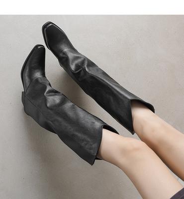 Модные IPPEUM Ковбойские Сапоги До Колена Для Женщин Блок Каблук Большой Размер 34-46 Искусственная Кожа Западные Ковбойские Туфли