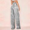Женские брюки, блестящие однотонные брюки с высокой талией, весенне-осенние темпераментные свободные прямые широкие брюки, повседневная одежда