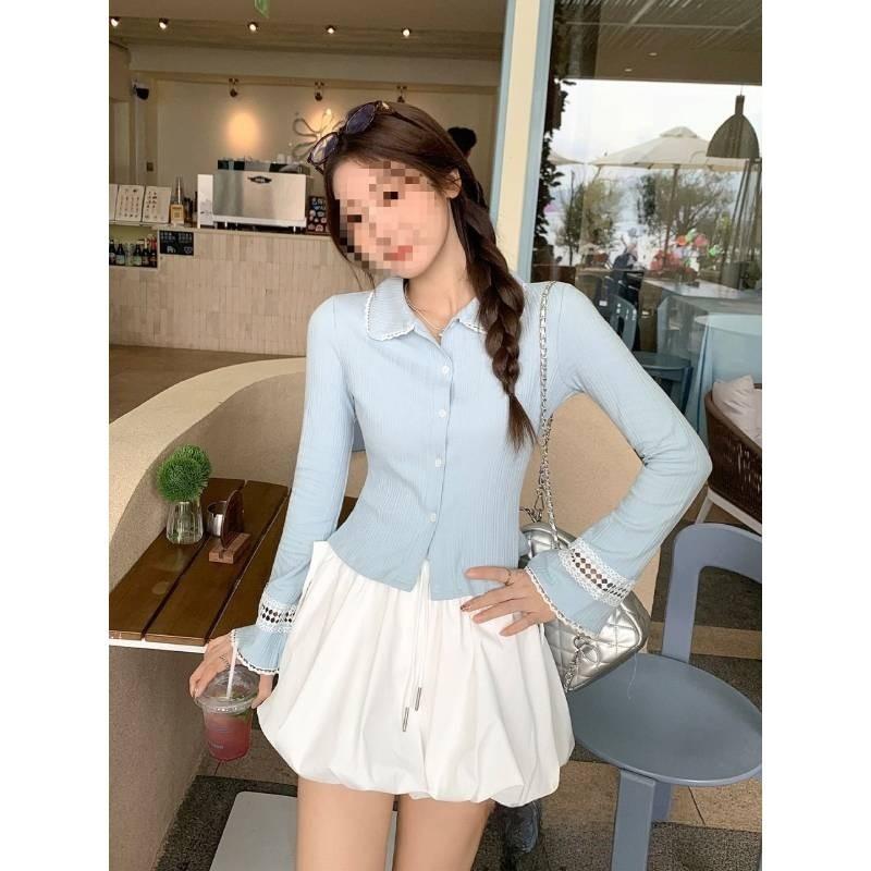T Shirt Women Oversize Blue Neck Pure Cotton Casual For Spring