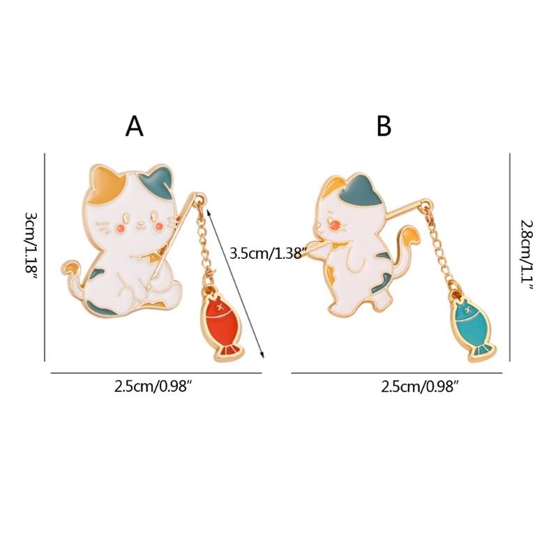 Cat Fishing Brooch Cute Cartoon Fishing Cat Brooch Cowboy Badges Pin Alloy Material for Bookbags Clothes Decorations