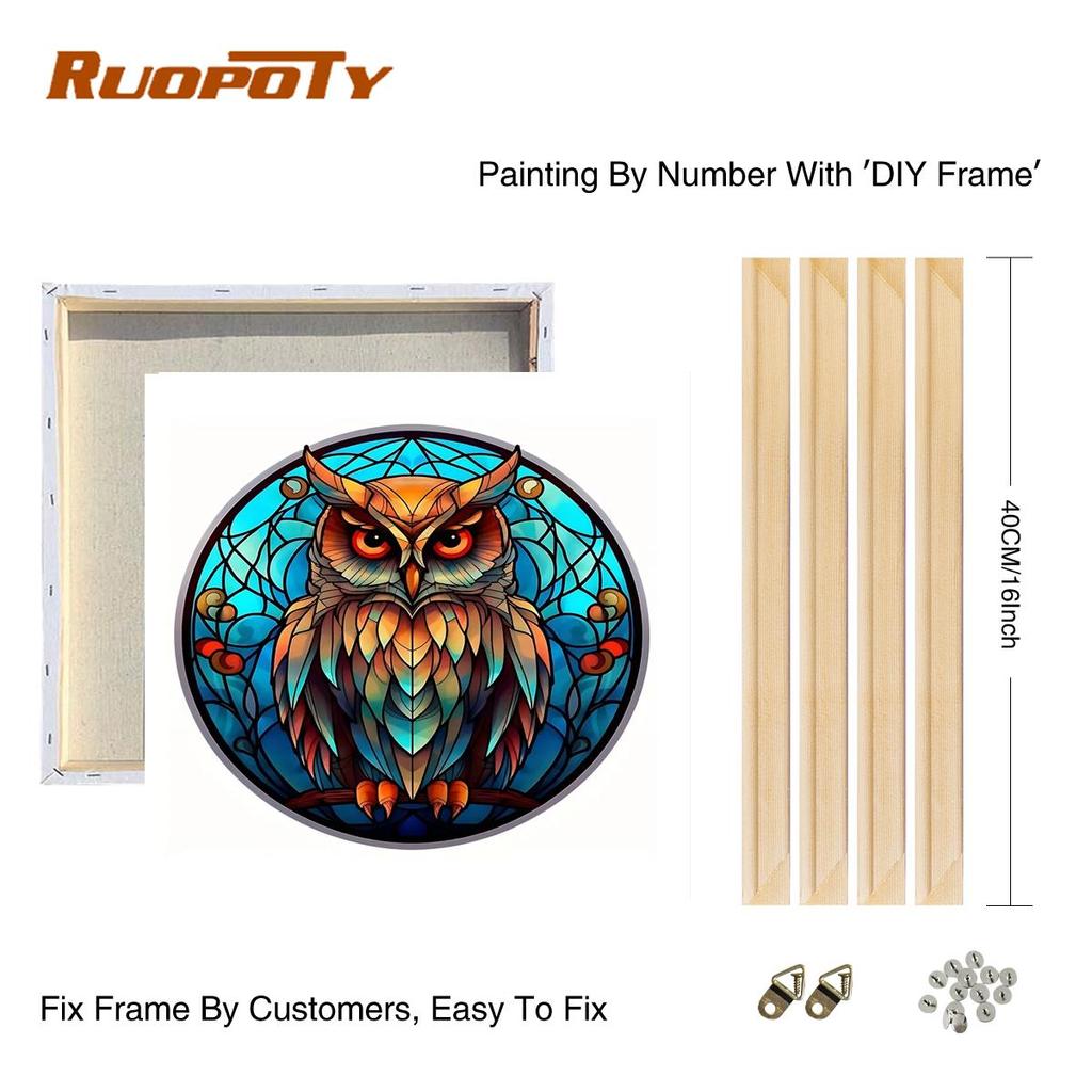 Рамка для рисования по номерам, наборы с изображением совы, животного по номерам, холст, живопись, акриловая краска с наборами кистей для подарка «сделай сам», 40x40