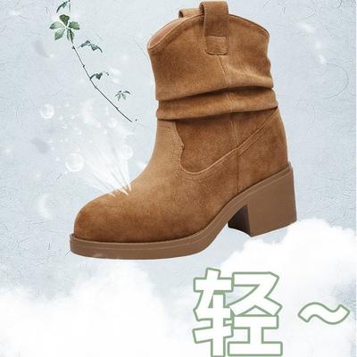 2025 новые осенне-зимние ботинки-чулки женские ковбойские ботинки в западном стиле летние ботинки Мартин женские с увеличением высоты средней длины голенища в британском стиле