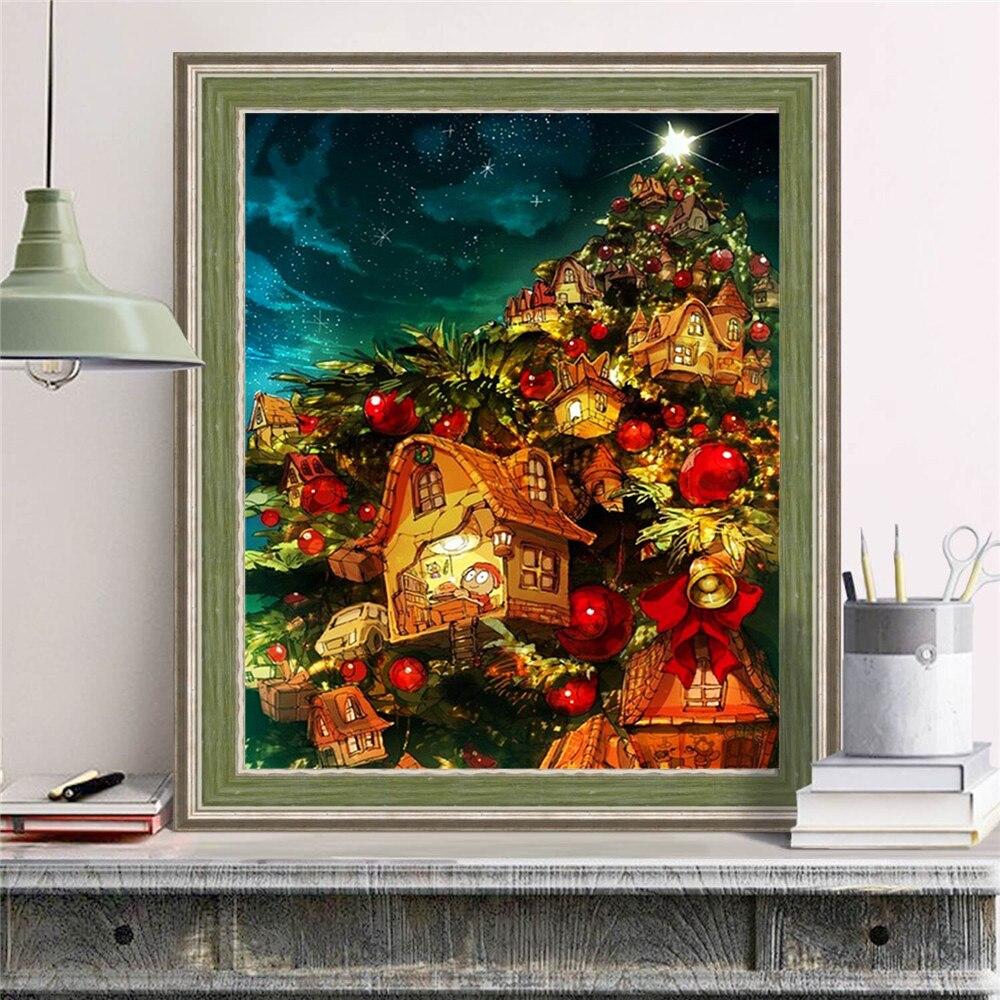 5D DIY Алмазная вышивка Рождественская елка Полный квадратный круглый рукоделие Алмазная картина Пейзаж Дом Ручная работа Настенное искусство