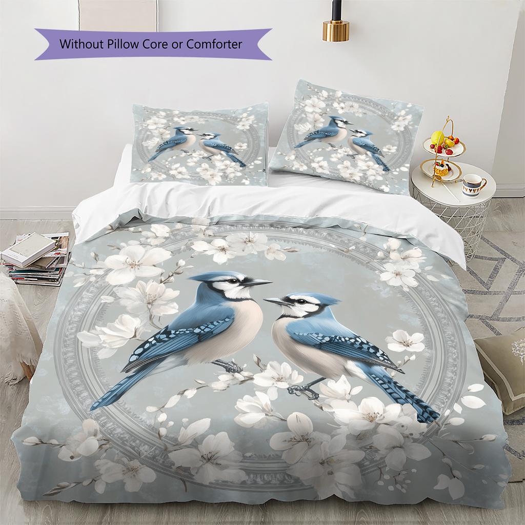 Blue Bird Pattern Bedding Quilt Set Home Decoration Gift (1 * duvet cover + 2 * pillowcase, without core)