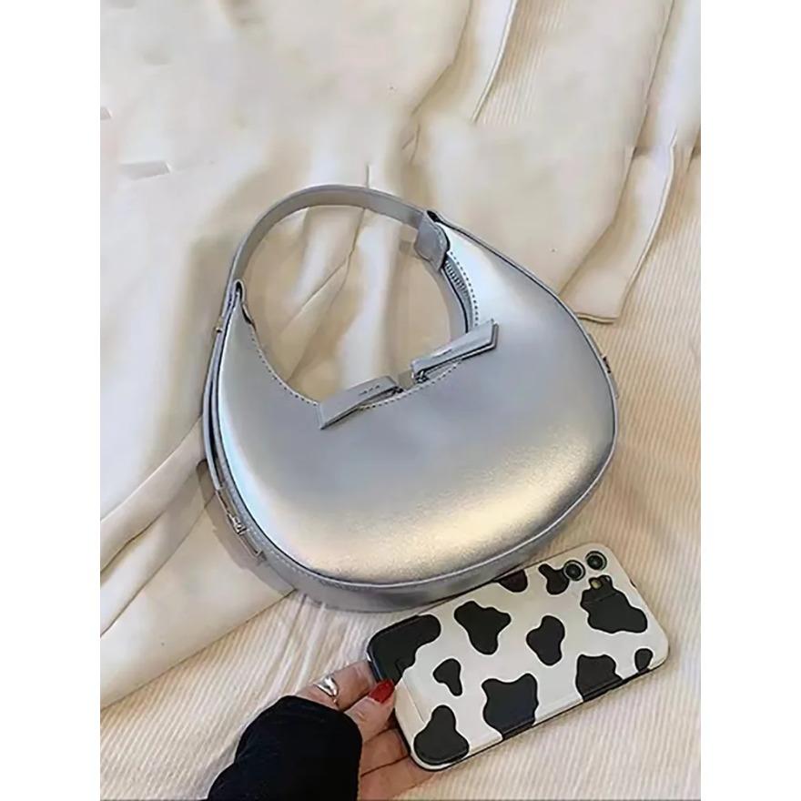 Модные женские сумки через плечо, простые серебряные сумки-хобо, повседневные женские сумки, новые женские сумки из искусственной кожи подмышками