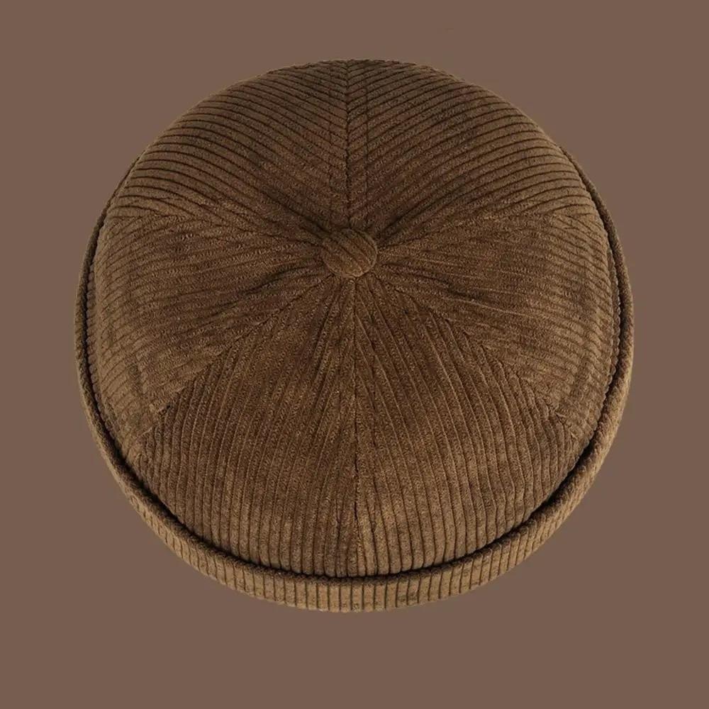 Retro Corduroy Brimless Cap Streetwear Landlord Hat Vintage Beanie Docker Caps Men Women