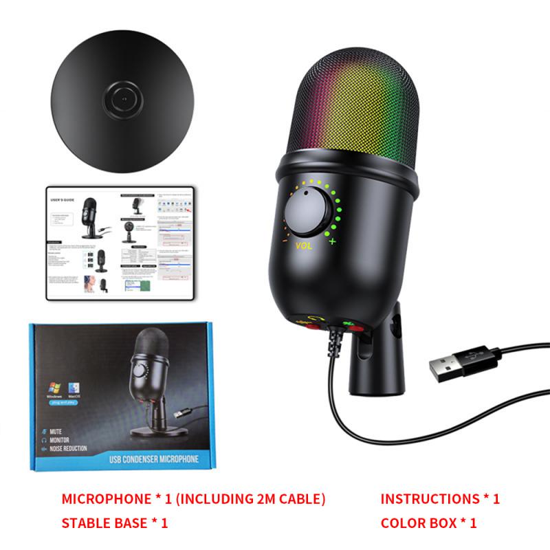 Recordable Noise Reduction Luminescent Rgb Microphone Give Out Light Usb Microphone Denoise Condenser