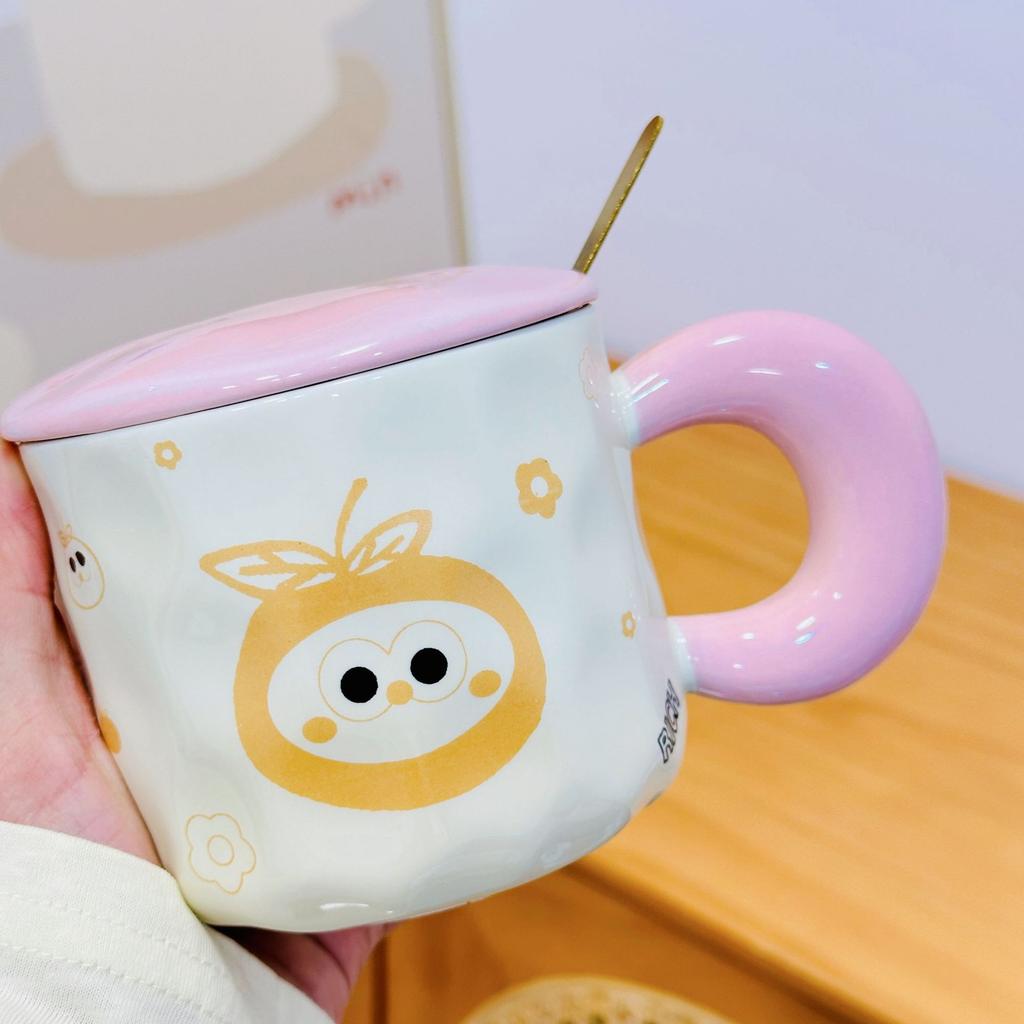 Открывающийся небольшой подарочный набор с крышкой в виде мультяшного кота, милая чашка для воды, набор для дома, керамическая чашка, высокая стоимость, маленькая оранжевая чашка