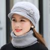2025 Women Winter Hat Keep Warm Cap Add Fur Lined Hat & Scarf Knit Suit Fashion Hat For Women Casual Rabbit Fur Flower Knitted Hat