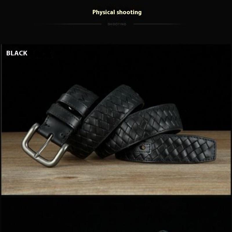 Handmade Belt First Layer Pure Cowhide Belt Leather Pin Buckle Handmade Woven Men's Leather Belt Cowhide Belt