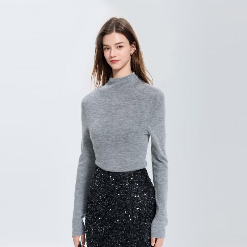 Sancai Women's 100% Wool Half-High Collar Knit Sweater