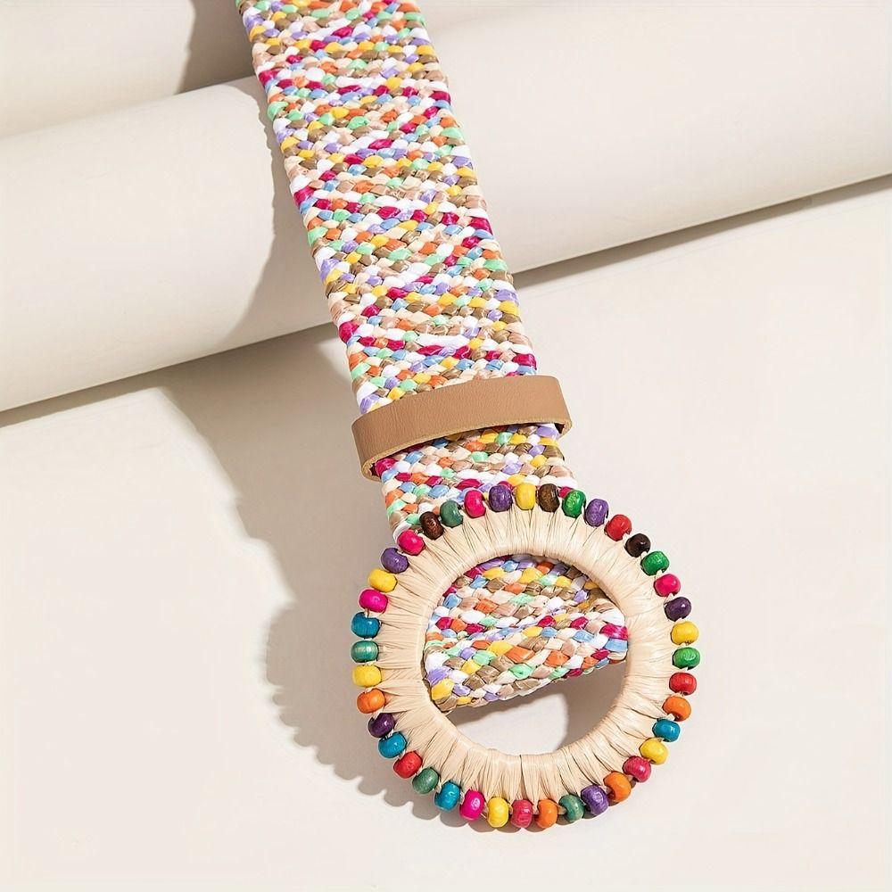 Woven Boho Straw Weave Belt Colorful Ethnic Style Waistband Bohemian Style Belt Dress Decoration