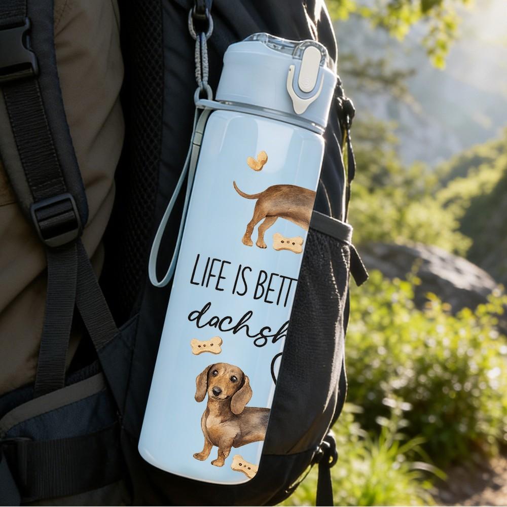 1PC Life Is Better With Dachshund Dog Print 750ml Color Plastic Sports Water Bottle Leakproof Flip Straw Lid Suitable for Sports Office Home Use