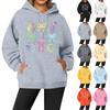 Women's Casual Fashion Solid Color Rugby Print Long Sleeve Hooded Sweatshirt Top