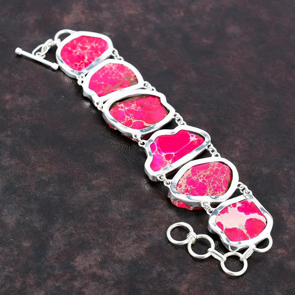 Браслет из яшмы из розового моря, браслет из стерлингового серебра 925 пробы, регулируемый браслет-цепочка, ювелирные изделия ручной работы, браслет из драгоценных камней, подарок для невесты