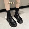Женские Мэри Джейн 2025 Осень/Зима Стройнящие Черные Сапоги-носки на толстой подошве - Эластичный трикотаж, Подкладка из флиса