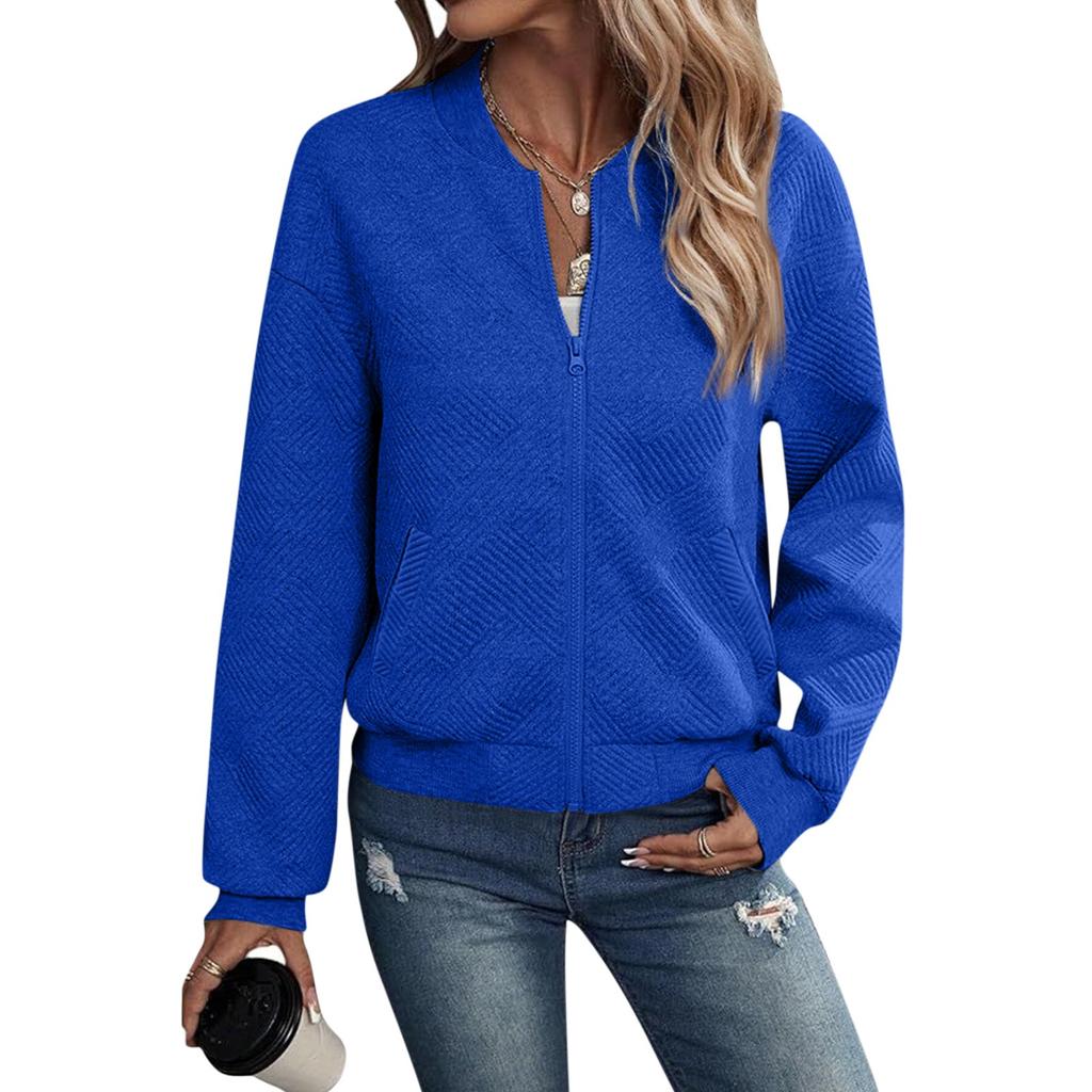 Womens Long Sleeve Zip Up Sweatshirts Jackets Full Zipper Lightweight Jacket Casual Pocket Loose Outwear Coat