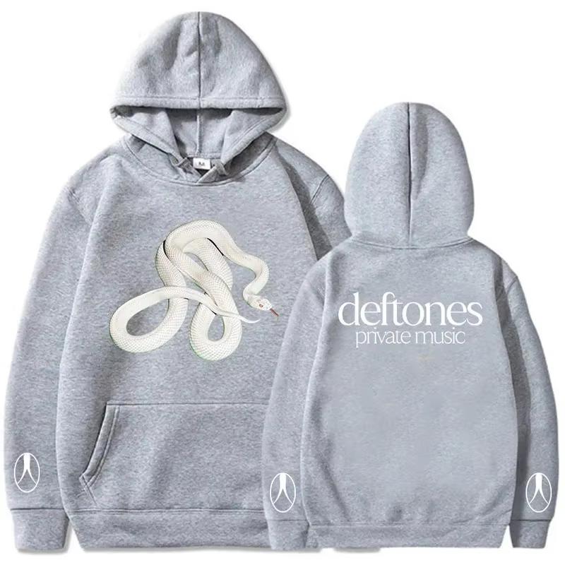 Deftones Худи с принтом Белая Змея Передняя сторона Задняя сторона Манжета Символ Графический Принт Толстовка с капюшоном Альтернативный Металл Рок Повседневная Уличная одежда Унисекс Топы