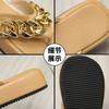 New Plus Size Herringbone Slippers Women Flat Beach Shoes 2024 Summer Vintage Metal Chain Platform Women‘s Flip-Flops Sandals