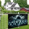The cursed cemetery background banner - ghosts, dark castle, Halloween decorations | Ghost-themed decoration