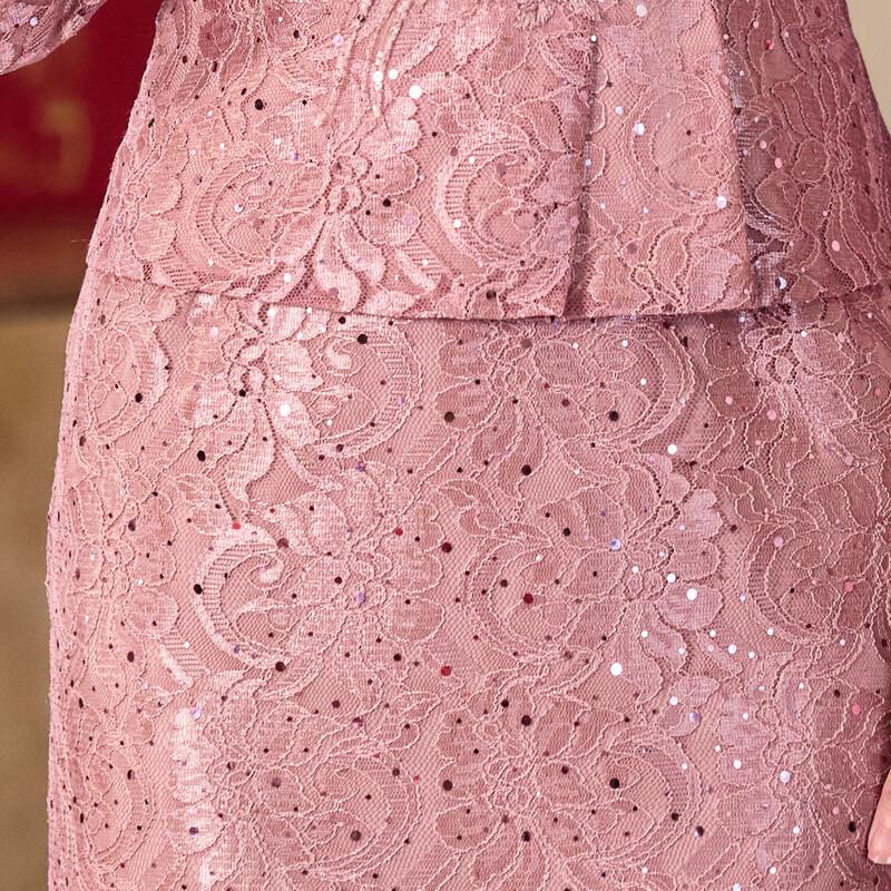 Pasit Платье для матери невесты в новом китайском стиле с V-образным вырезом и кружевной отделкой, имитирующее костюм-двойку