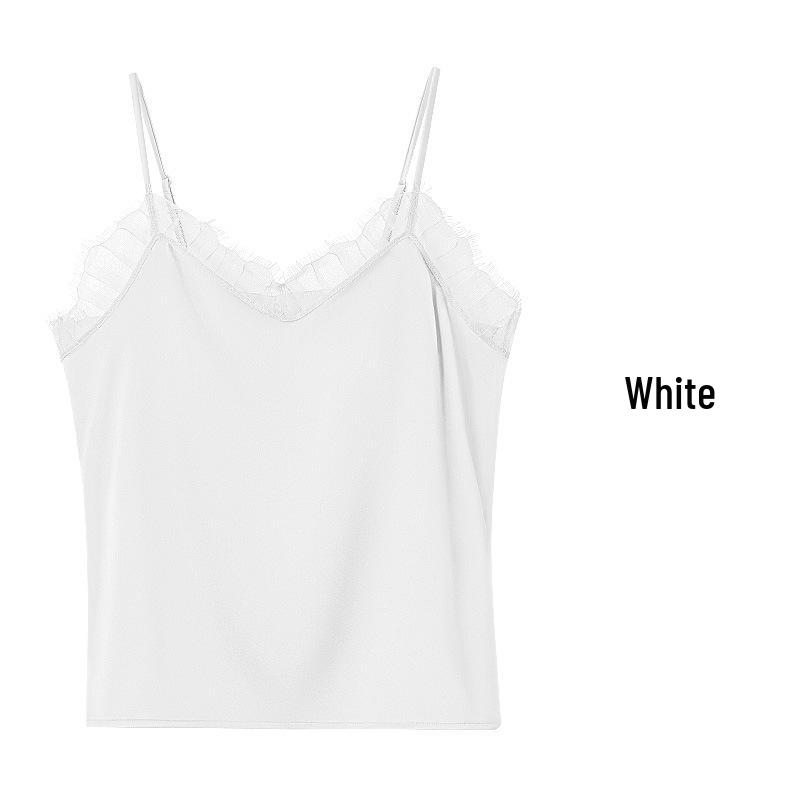 Tangge Luxury Lace-Trimmed Mulberry Silk Camisole with No-Wire Bra