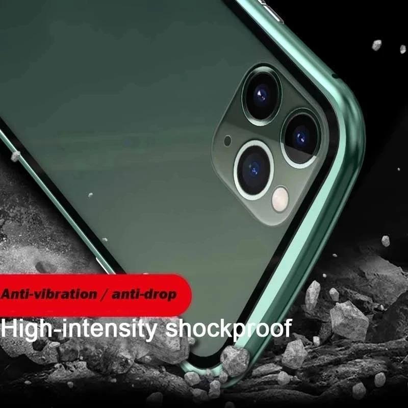 360 Магнитный металлический чехол для iPhone 16 15 14 13 12 11 Pro Max Plus Двусторонний закаленный стеклянный чехол для полной защиты телефона