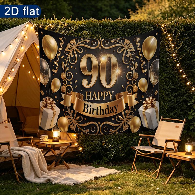 Gold 90th Gold Birthday Backdrop 1pc - Polyester Banner