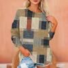 Women's T Shirt Flannel Print Tunic Long Sleeve Party  Round Neck  Tops