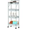 Trolley storage cart on wheels 4 tiers with drawer, tray and baskets, green
