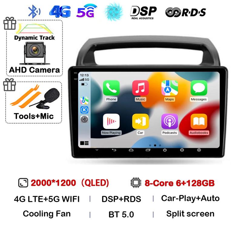 Android 14 WIFI+4G CarPlay Автомагнитола для KIA Carnival VQ 2006 - 2014 Авторадио Мультимедийный плеер Навигация GPS Стерео DSP