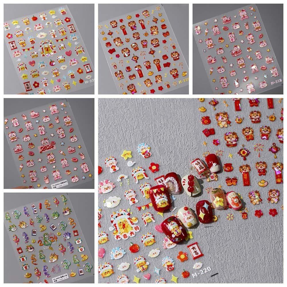 Весенний фестиваль, китайский Новый год, наклейки для ногтей с драконом, украшения для ногтей с драконом, леди