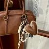 Maillard Style Y2K Cute Leather Heart Charm Braided Rope Bow Beaded Phone Chain Keychain Pendant Girly Bag Hanging Ornament Gift