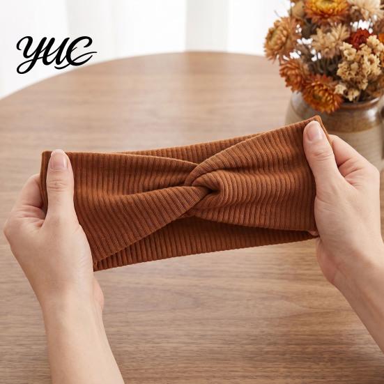 Cross Design Elastic Headband Ribbed Cotton for Women, Non-Slip Wide Hair Band Sports Yoga Running, Sweat-Absorbent Breathable Accessory Daily