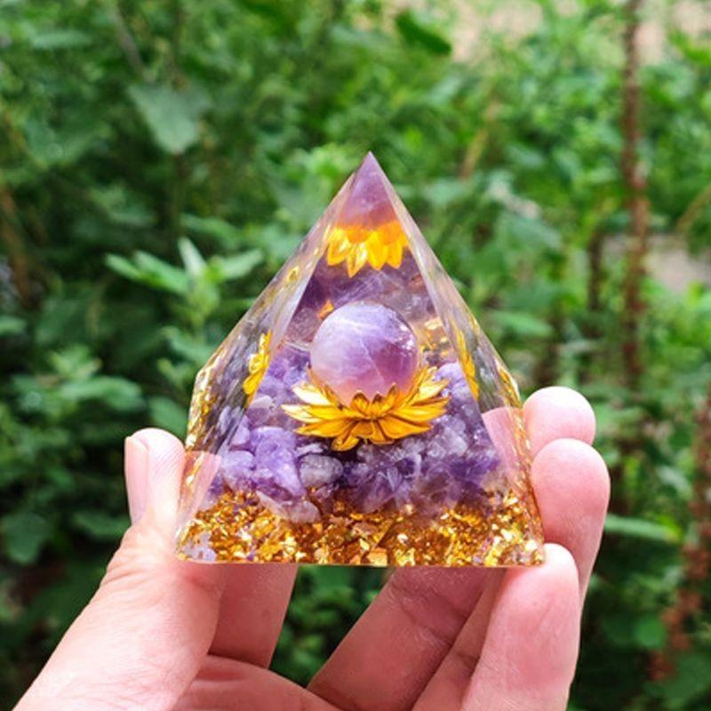 Orgonite Chakra Energy Pyramid Amethyst Crystal Home Decor Meditation Ornament Craft Gift