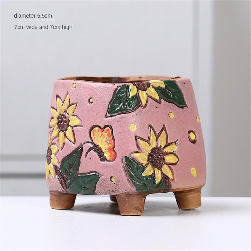 Керамический цветочный горшок Креативная ручная роспись Резьба Керамические украшения для дома Цветочные горшки Суккулентный цветочный горшок
