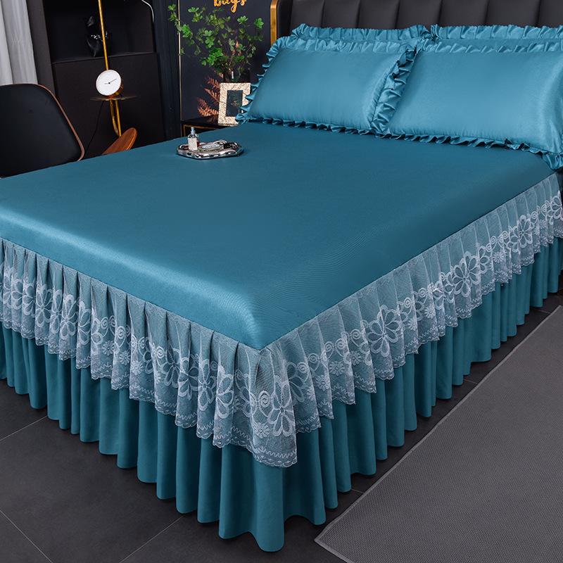 Korean Version Pure Color Ice Silk Cooling Chair Skirt Machine Washable Lace Lace Cooling Chair Single Piece Anti-slip Bed Cover