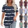 Футболки для женщин, плиссированные, с круглым вырезом, нарядные, повседневные, блузки с принтом, с коротким рукавом, летние топы, свободный крой
