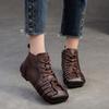 Johnature Retro Short Boots Comfortable Genuine Leather Casual Versatile Woven Women's Shoes