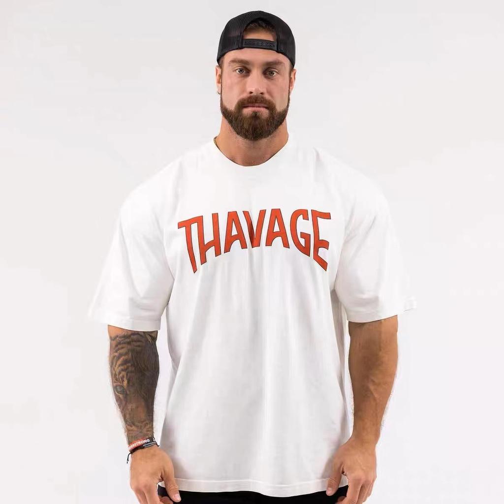 Летняя хлопковая мужская футболка для зала Thavage Muscular Men Gym T Shirt CBUM Fitness Джоггеры Футболка из чистого хлопка Женская футболка