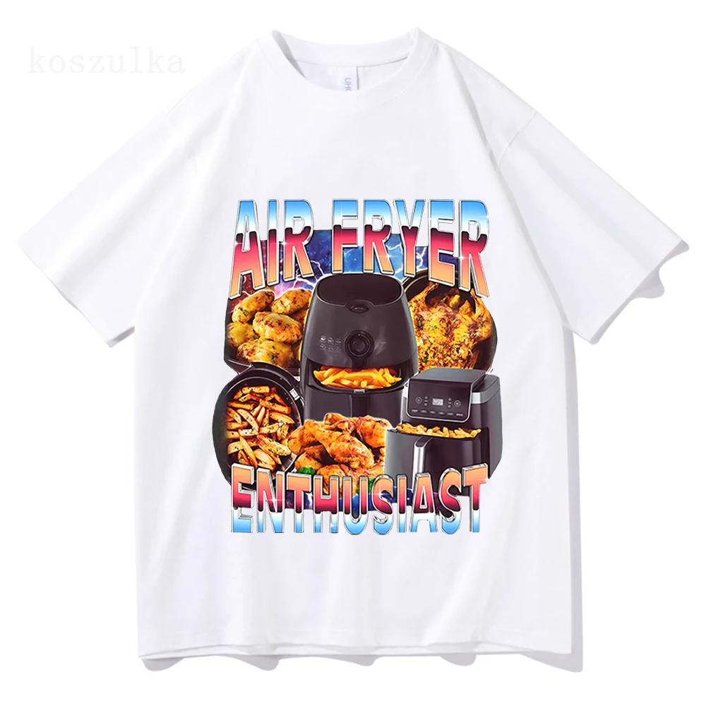 Men Short Sleeved Round Neck Y2k T shirt Men Clothing New in Top Tees Mens TShirt Air Fryer Enthusiast Funny Cooking Meme