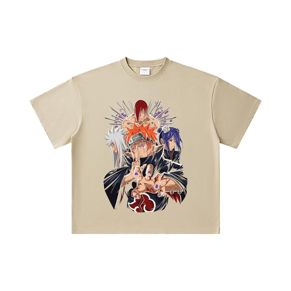 Хлопковая футболка унисекс Naruto V10 с принтом Пейна, плотность 260 г/м², двойная пряжа, 32 нити, 100% хлопок