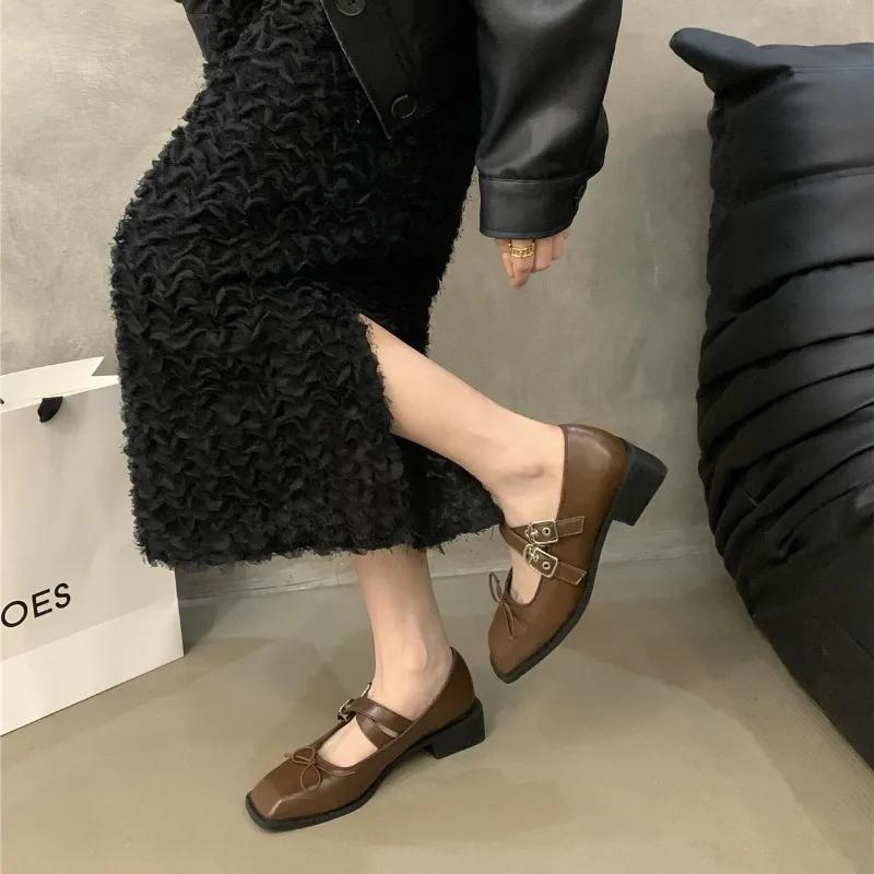 New Butterfly-knot Heels Women 2024 Fashion Buckle Strap Women's High Heels Hot Sale Square Toe Office and Career Ladies Shoes