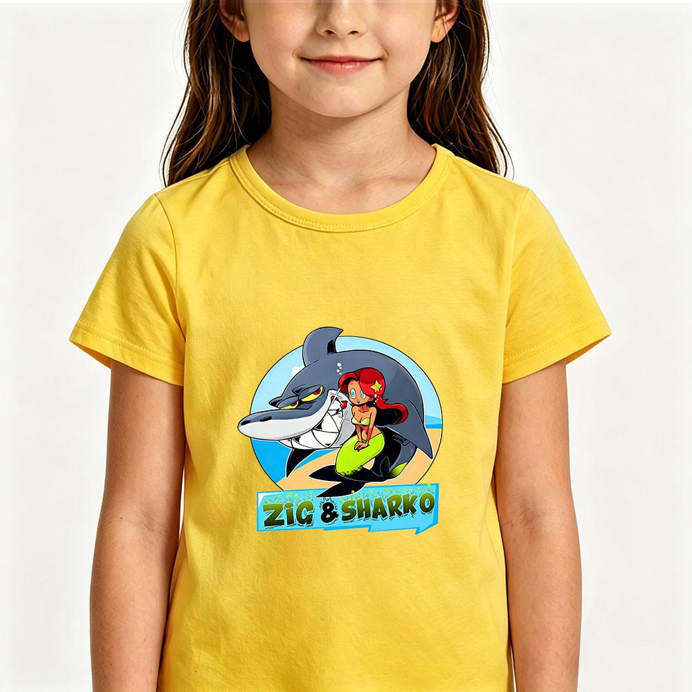 Zig and Sharko Футболка для малышей и детей 100% хлопок с мультяшным принтом 2-12 лет Мальчики Девочки Модная Мягкая Короткий рукав Повседневные Топы Лето