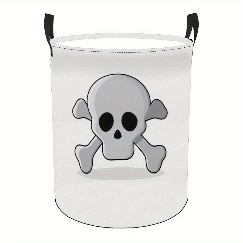 1pc Halloween-themed Round Laundry Basket with Handle, Skull Pattern, High-quality Foldable Laundry Basket for Bedrooms, Bathrooms, Dorms - Durable an