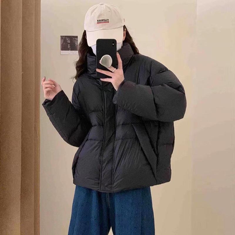 Куртка-стойка с белым утиным пухом, женская, зимняя, 2024 года, милая, однотонная, свободная, утолщенная, теплая, маленькая куртка-хлеб