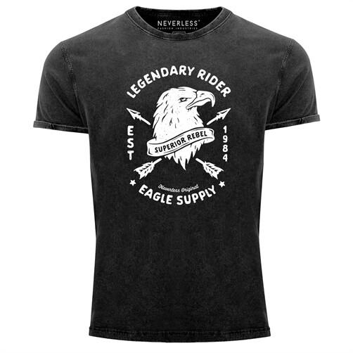 Neverless® Men's T-Shirt Vintage Shirt Print Shirt Legendary Rider Eagle Supply-