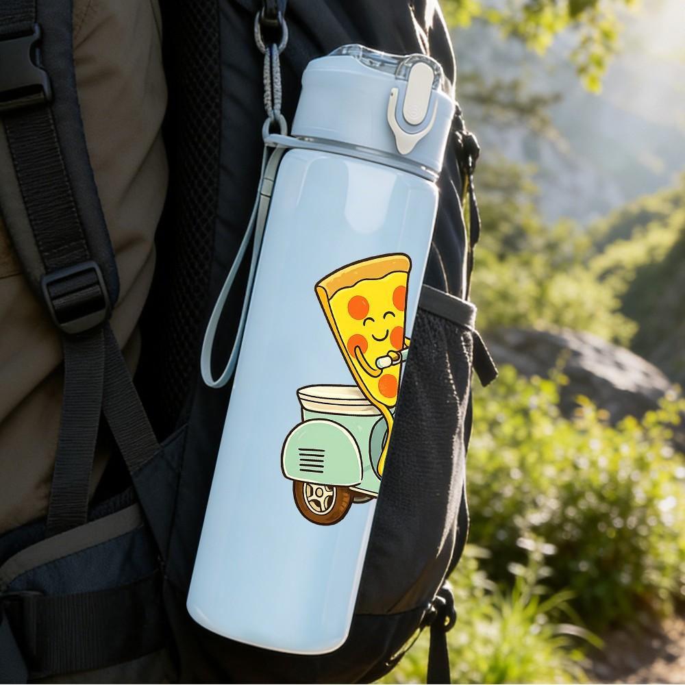 1PC Retro Scooter Motorcycle Print 750ml Color Plastic Sports Water Bottle Leakproof Flip Straw Lid Suitable for Sports Office Home Use